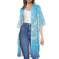 Blue Sparkle Light Print Open Front Beach Cover Up