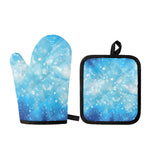 Blue Sparkle Light Print Oven Mitt And Pot Holder Set