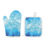 Blue Sparkle Light Print Oven Mitt And Pot Holder Set
