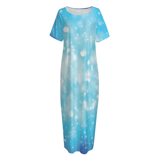 Blue Sparkle Light Print Short Sleeve Long Nightdress