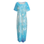 Blue Sparkle Light Print Short Sleeve Long Nightdress