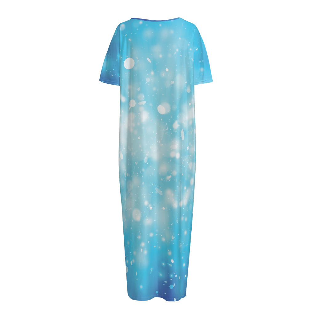 Blue Sparkle Light Print Short Sleeve Long Nightdress