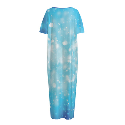 Blue Sparkle Light Print Short Sleeve Long Nightdress
