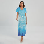 Blue Sparkle Light Print Short Sleeve Maxi Dress