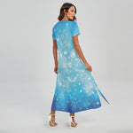 Blue Sparkle Light Print Short Sleeve Maxi Dress