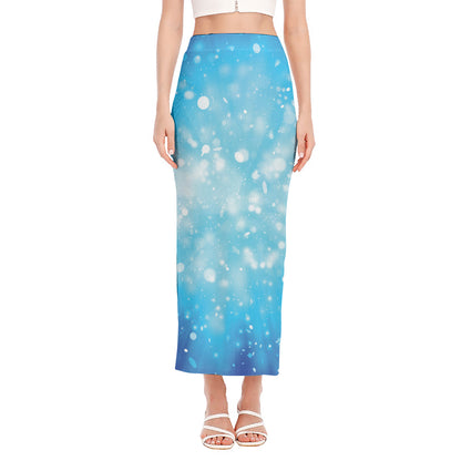 Blue Sparkle Light Print Side Slit Maxi Skirt