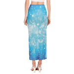 Blue Sparkle Light Print Side Slit Maxi Skirt