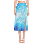Blue Sparkle Light Print Side Slit Midi Skirt