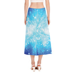Blue Sparkle Light Print Side Slit Midi Skirt