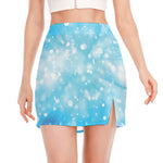 Blue Sparkle Light Print Side Slit Mini Skirt