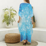 Blue Sparkle Light Print Silk V-Neck Kaftan Dress