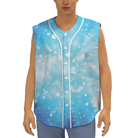 Blue Sparkle Light Print Sleeveless Baseball Jersey