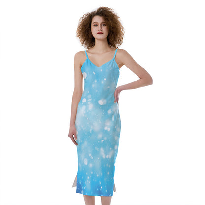 Blue Sparkle Light Print Slim Fit Midi Cami Dress