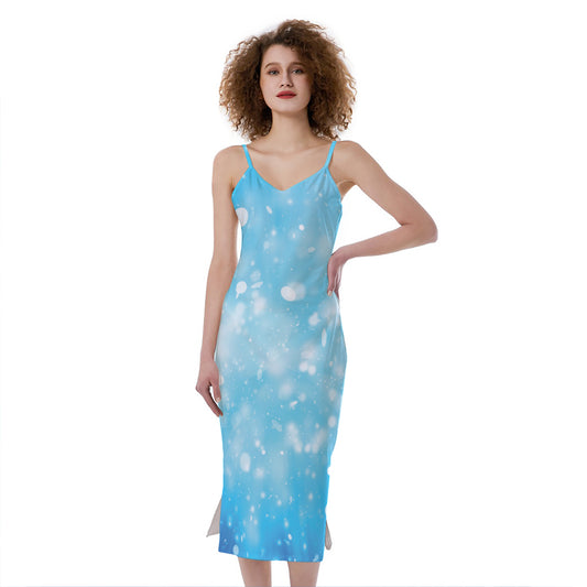 Blue Sparkle Light Print Slim Fit Midi Cami Dress