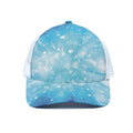 Blue Sparkle Light Print White Mesh Trucker Hat