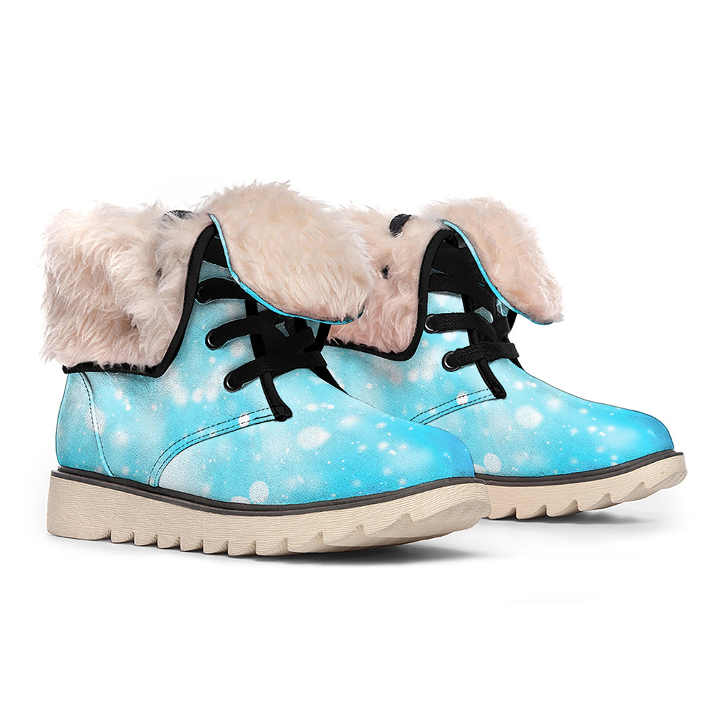 Blue Sparkle Light Print Winter Boots
