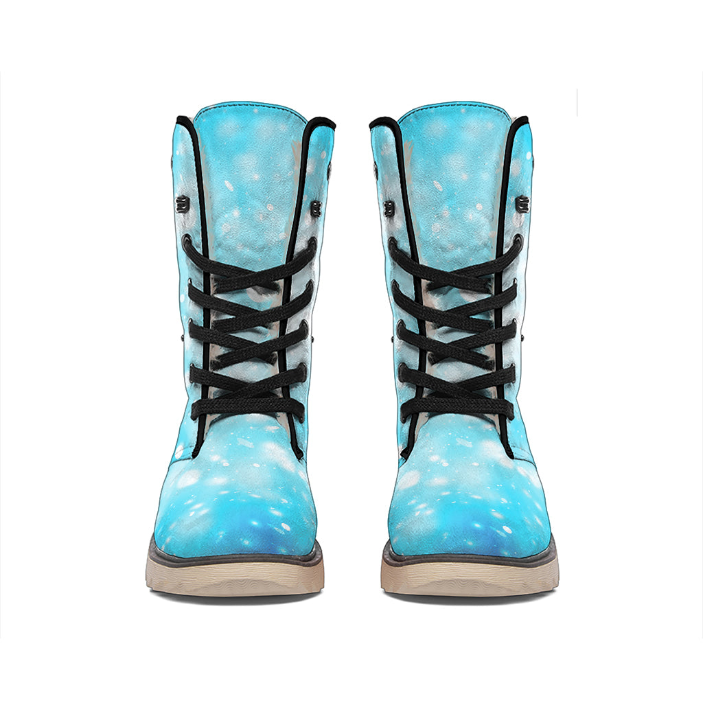 Blue Sparkle Light Print Winter Boots