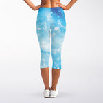 Blue Sparkle Light Print Women's Capri Leggings
