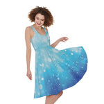 Blue Sparkle Light Print Women's Sleeveless Dress
