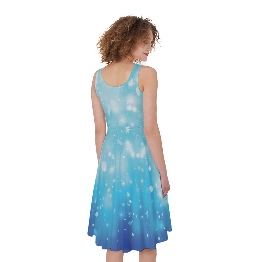 Blue Sparkle Light Print Women's Sleeveless Dress
