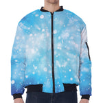 Blue Sparkle Light Print Zip Sleeve Bomber Jacket