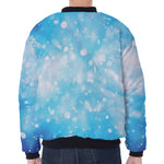 Blue Sparkle Light Print Zip Sleeve Bomber Jacket