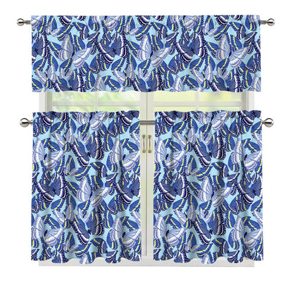 Blue Spring Butterfly Pattern Print 3 Piece Kitchen Curtains