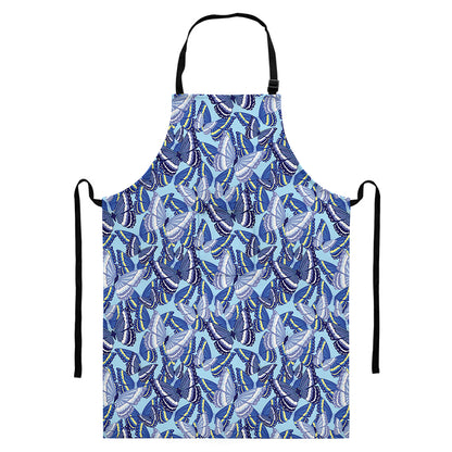 Blue Spring Butterfly Pattern Print Bib Apron With Pocket
