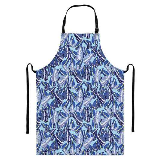 Blue Spring Butterfly Pattern Print Bib Apron With Pocket