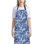 Blue Spring Butterfly Pattern Print Bib Apron With Pocket