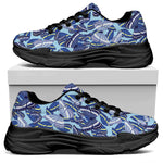 Blue Spring Butterfly Pattern Print Black Chunky Shoes