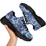 Blue Spring Butterfly Pattern Print Black Chunky Shoes