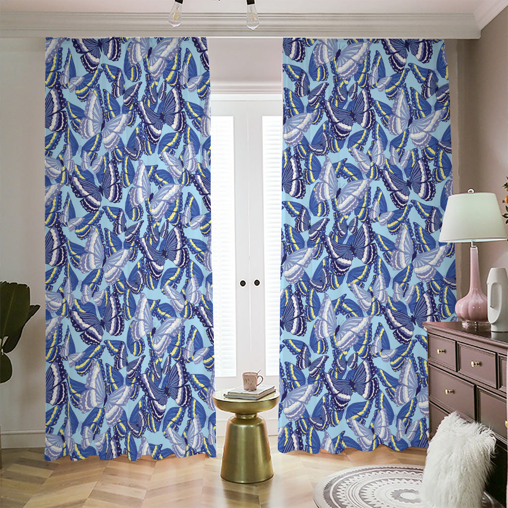 Blue Spring Butterfly Pattern Print Blackout Pencil Pleat Curtains