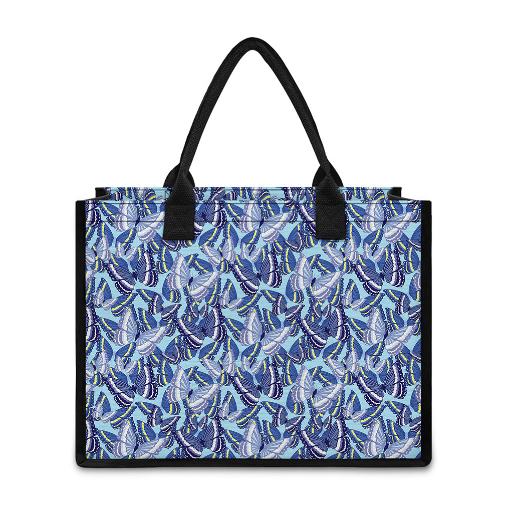 Blue Spring Butterfly Pattern Print Canvas Tote Bag