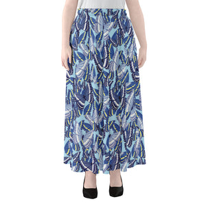 Blue Spring Butterfly Pattern Print Chiffon Maxi Skirt