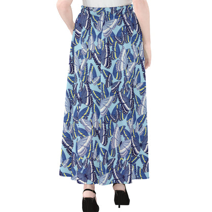 Blue Spring Butterfly Pattern Print Chiffon Maxi Skirt