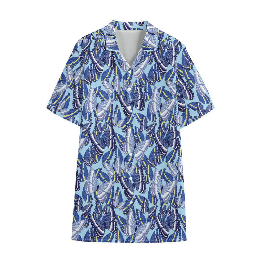 Blue Spring Butterfly Pattern Print Cotton Hawaiian Shirt