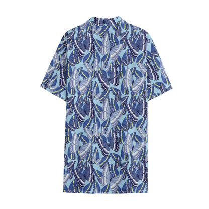 Blue Spring Butterfly Pattern Print Cotton Hawaiian Shirt