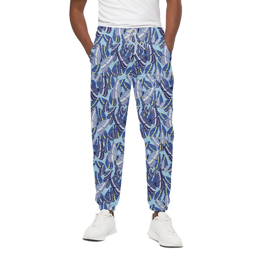 Blue Spring Butterfly Pattern Print Cotton Pants