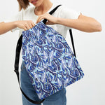 Blue Spring Butterfly Pattern Print Drawstring Backpack
