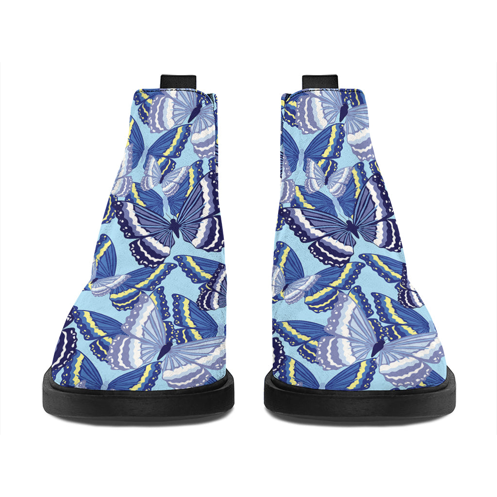 Blue Spring Butterfly Pattern Print Flat Ankle Boots