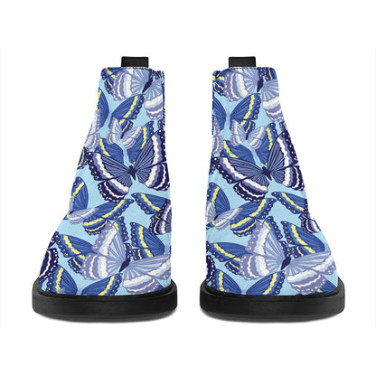 Blue Spring Butterfly Pattern Print Flat Ankle Boots