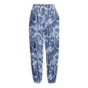 Blue Spring Butterfly Pattern Print Fleece Lined Knit Pants