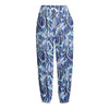 Blue Spring Butterfly Pattern Print Fleece Lined Knit Pants