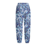 Blue Spring Butterfly Pattern Print Fleece Lined Knit Pants