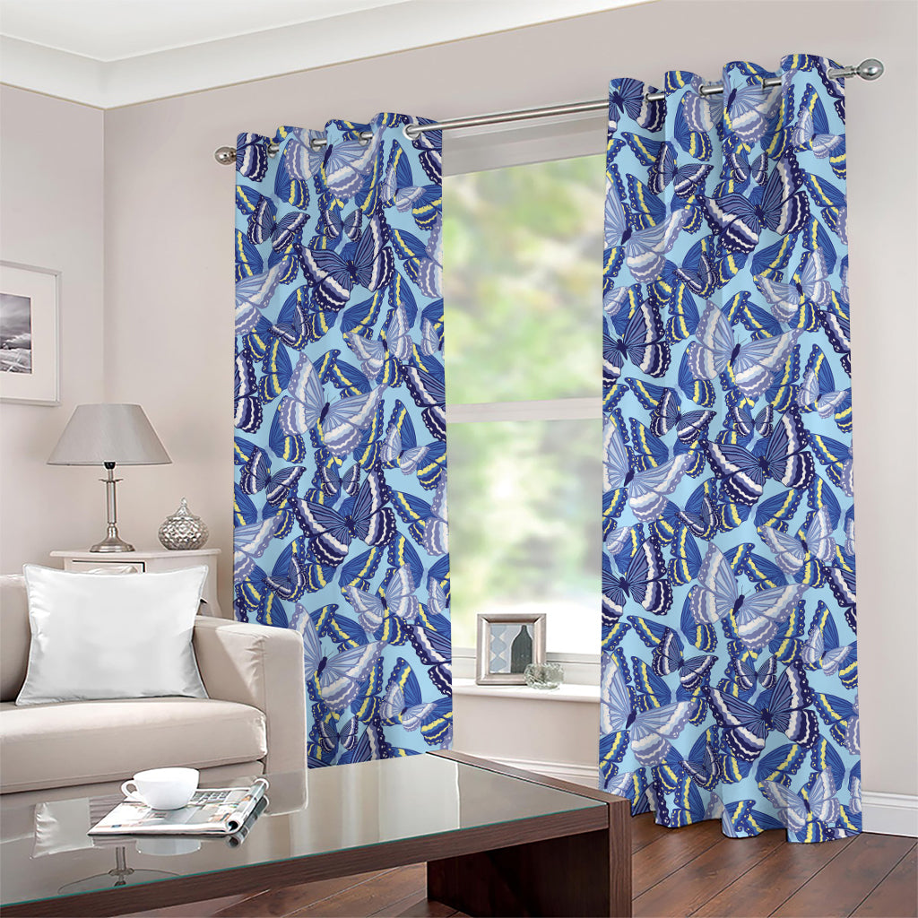 Blue Spring Butterfly Pattern Print Grommet Curtains