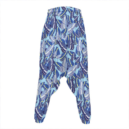 Blue Spring Butterfly Pattern Print Hammer Pants