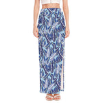 Blue Spring Butterfly Pattern Print High Slit Maxi Skirt