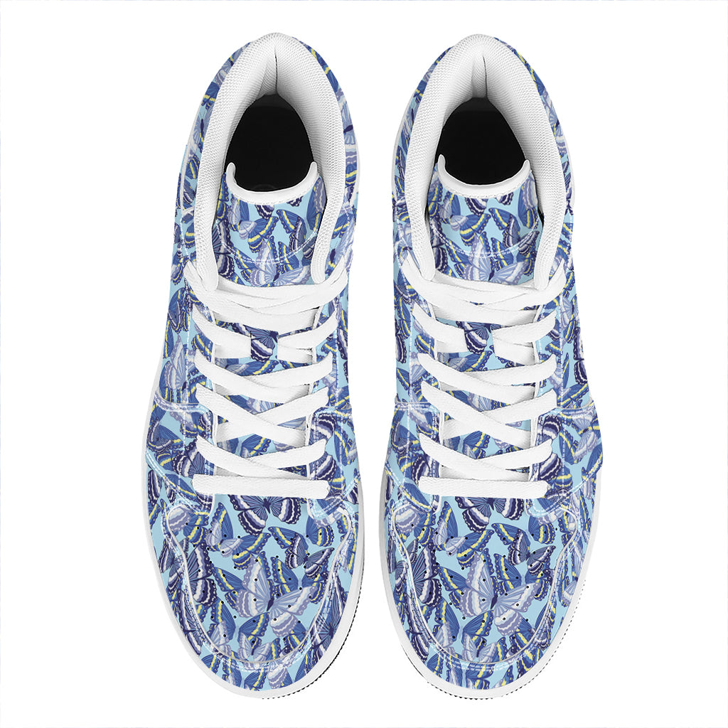 Blue Spring Butterfly Pattern Print High Top Leather Sneakers