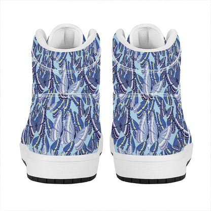 Blue Spring Butterfly Pattern Print High Top Leather Sneakers